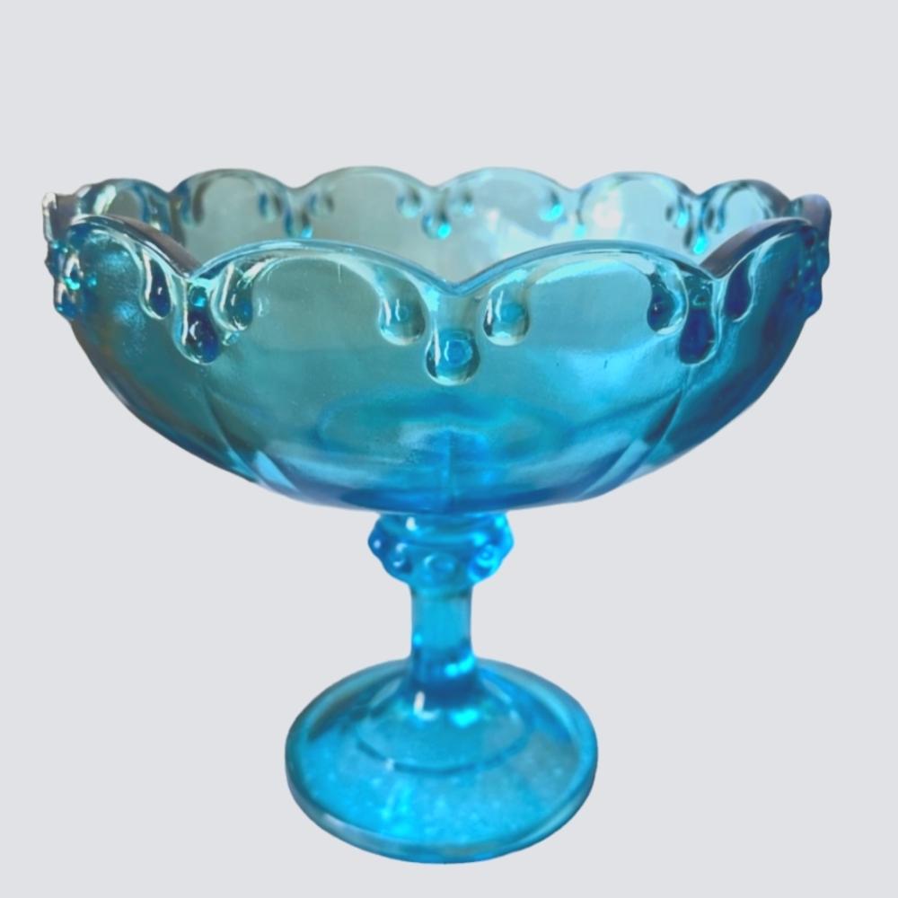 Vintage Indiana Glass Blue Pedestal Compote Bowl